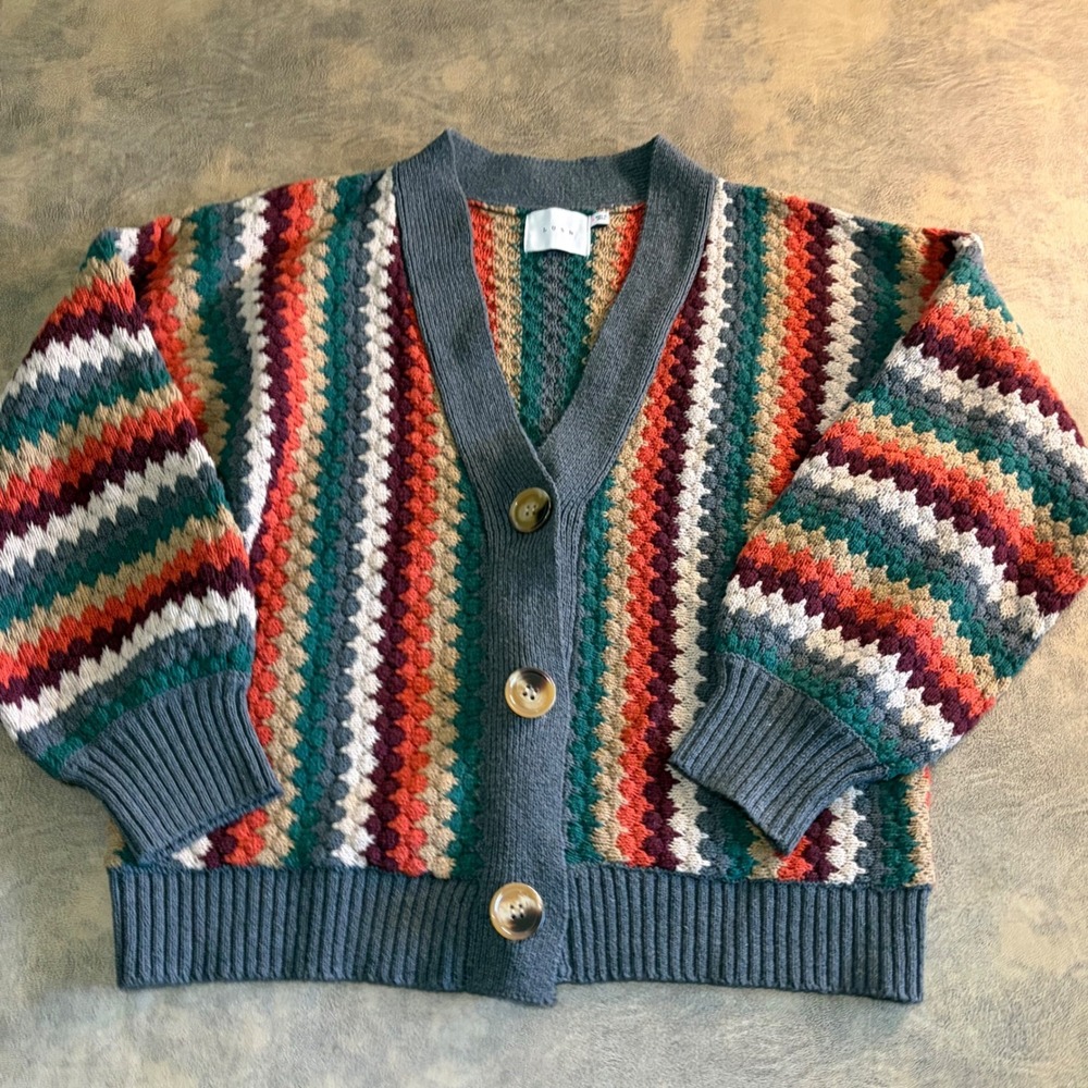 Lush Cardigan Sweater Womens Size M Multi Color Chevron Stripe Button Knit